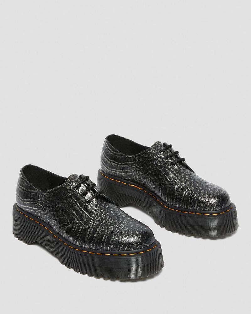 Zapatos Plataforma Dr Martens 1461 Croc Emboss Cuero Hombre Negros | MX 198VRW